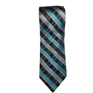 Sun River Clothing Co. Black/Teal/ Silver‎ Stripe Handmade Silk Pointed Tie